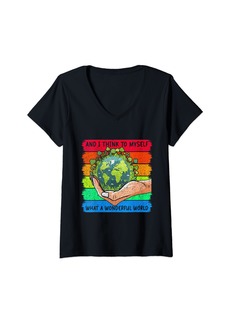 Earth Womens And I Think To Myself What A Wonderful World V-Neck T-Shirt