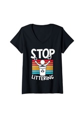 Womens Anti Littering & Environmental Protection Earth Day V-Neck T-Shirt