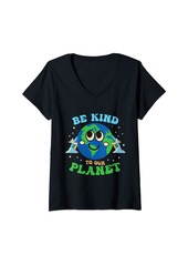 Womens Be Kind To Our Planet Earth Day 2024 Rainbow V-Neck T-Shirt