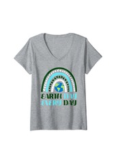 Womens Cute Earth Day Every Day Rainbow Earth Lover Men Women Kids V-Neck T-Shirt