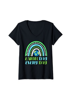Womens Cute Earth Day Every Day Rainbow Earth Lover Men Women Kids V-Neck T-Shirt