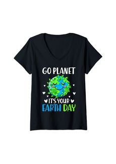 Womens Cute Earth Day Go Planet Its Your Earth Day Toddler Boy V-Neck T-Shirt