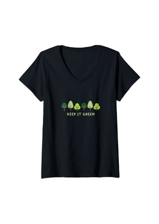 Womens Cute Earth Day Keep It Green Plant Trees Environment Science V-Neck T-Shirt