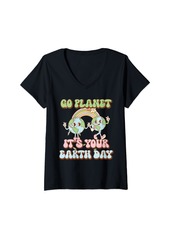 Womens Cute Earth Go Planet Its Your Earth Day 2024 Kids Girls Boys V-Neck T-Shirt