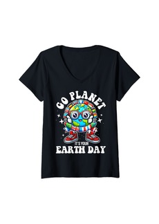 Womens Go Planet It's Your Earth Day cute earth V-Neck T-Shirt