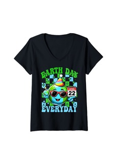 Womens Cute Groovy Make Everyday Earth Day Funny Earth Day V-Neck T-Shirt
