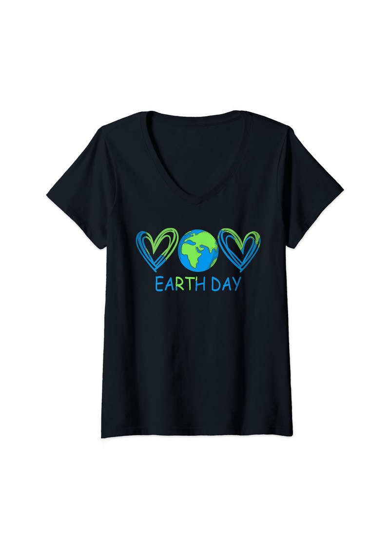 Womens Cute Heart Earth Day Kids  Women & Men Cute 54th Earth Day V-Neck T-Shirt
