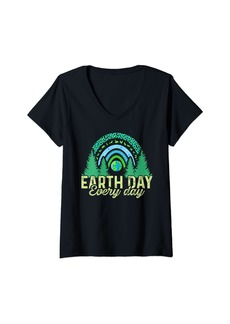 Womens Cute Planet Make Every Day Earth Day Save Environment V-Neck T-Shirt