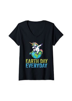 Womens Cute Unicorn Dabbing Earth Day Everyday 2024 Kids Boys V-Neck T-Shirt