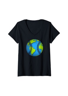 Womens Earth Baseball. Earth Day Favors. Funny 2024 Earth Day V-Neck T-Shirt