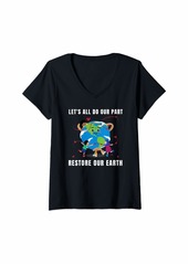 Womens Earth Day 2021 Let's All Do Our Part Restore Our Earth V-Neck T-Shirt