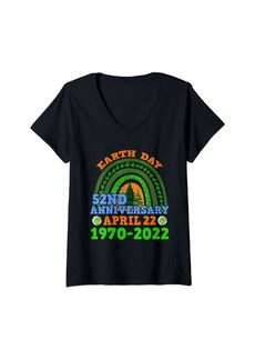 Womens Earth Day 2022 Rainbow Trendy 52nd Anniversary V-Neck T-Shirt