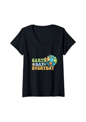 Womens Earth Day 2024 Cute Women Teacher Earth Day Everyday V-Neck T-Shirt