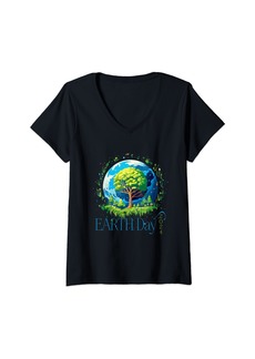 Womens Earth Day 2024 Environmental International Awareness V-Neck T-Shirt