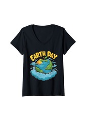 Womens Earth Day 2024 For Teachers Kids Women Men Funny V-Neck T-Shirt