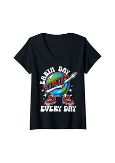 Womens Earth Day 2024 Funny Earth Day Kids Toddler Girls Boys Dab V-Neck T-Shirt