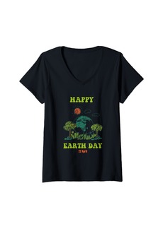 Womens Earth Day 2024 Happy cool Quote V-Neck T-Shirt