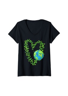 Womens Earth Day 2024 Heart Earth Day Kids Boys Girl V-Neck T-Shirt