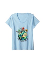 Womens Save Planet Make Every Day Earth Day Wildflower Earth V-Neck T-Shirt