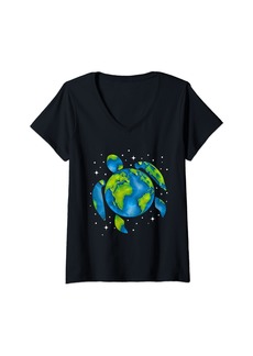 Womens Earth Day 2024 Restore Recycle Sea Turtle Save the Planet V-Neck T-Shirt