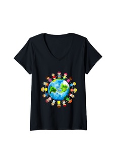 Womens Earth Day 2024 Shirts Earth Day Teacher Men Women Kids V-Neck T-Shirt