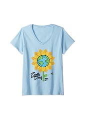 Womens Earth Day April 22 Cute Sunflower Bumble Bee V-Neck T-Shirt