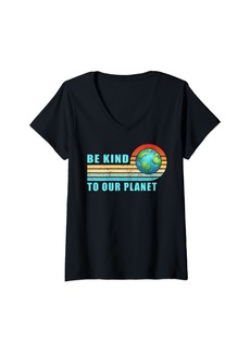 Womens Earth Day Be Kind To Our Planet Vintage Earth Day 2024 V-Neck T-Shirt