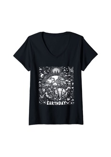 Womens Earth Day Celebration Tee Protect Our Wildlife & Nature V-Neck T-Shirt