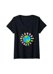 Womens Earth Day Children Around the World Environmentalist T-Shirt V-Neck T-Shirt