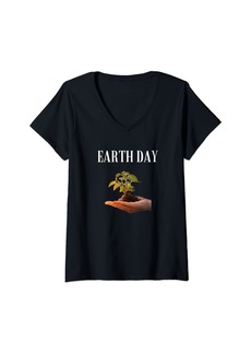 Womens Earth Day Climate Change Green Conservation Save The Planet V-Neck T-Shirt