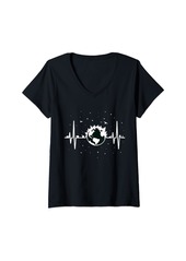 Womens Earth Day Environmental Heartbeat by heart love planet 2024 V-Neck T-Shirt