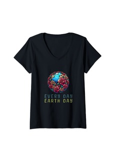 Womens Earth Day Every Day Love the Environment Cute V-Neck T-Shirt
