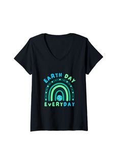 Womens Earth Day Everyday | Earth Day 2024 Rainbow V-Neck T-Shirt