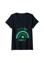 Womens Earth Day Everyday Boho Rainbow Design Earth Day V-Neck T-Shirt