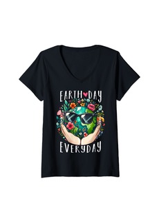 Womens Earth Day Everyday Flower Planet Anniversary Women Girl Kid V-Neck T-Shirt