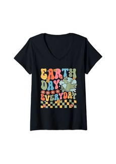 Womens Earth Day Everyday groovy Hippie Planet Anniversary V-Neck T-Shirt