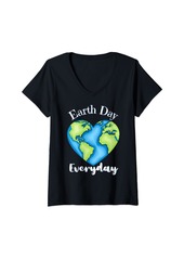 Womens Earth Day Everyday heart Design Earth Day cute cartoon V-Neck T-Shirt