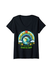 Womens Earth Day Everyday Rainbow 2024 Earth Day V-Neck T-Shirt
