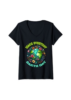 Womens Earth Day For School Make Everyday Earth Day V-Neck T-Shirt