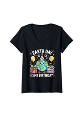 Womens Earth Day It's My B-Earth Day funny Earthday In My Birthday V-Neck T-Shirt