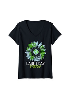 Womens Earth Day Planet Anniversary Earth Day Sunflower Everyday V-Neck T-Shirt