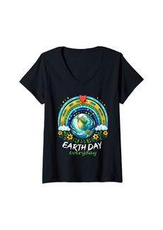 Womens Earth Day Rainbow Every Day funny Design 54th anniversary V-Neck T-Shirt