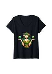Womens Earth Day Save Our Planet Mother Green teachers Girls earth V-Neck T-Shirt