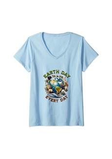 Womens Earth Day Shirt Cute Earth Day 2024 Men Women Kids V-Neck T-Shirt