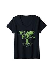 Womens Earth Day Shirt Cute World Map Tree Pro Environment Plant V-Neck T-Shirt