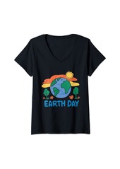 Womens Earth Day Shirt Kids  Women Men Cute 54th Earth Day 2024 V-Neck T-Shirt