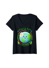 Womens Earth Day Teacher Environment Day Recycle Earth every Day V-Neck T-Shirt