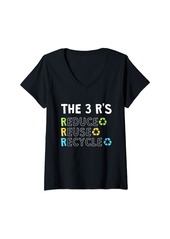 Womens Earth Day The 3 R's Reduce Reuse Recycle Earth V-Neck T-Shirt