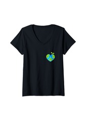 Womens Earth Heart Earth Day V-Neck T-Shirt