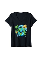 Womens Space Day National Space day Women Earth Day For Kids Boys V-Neck T-Shirt